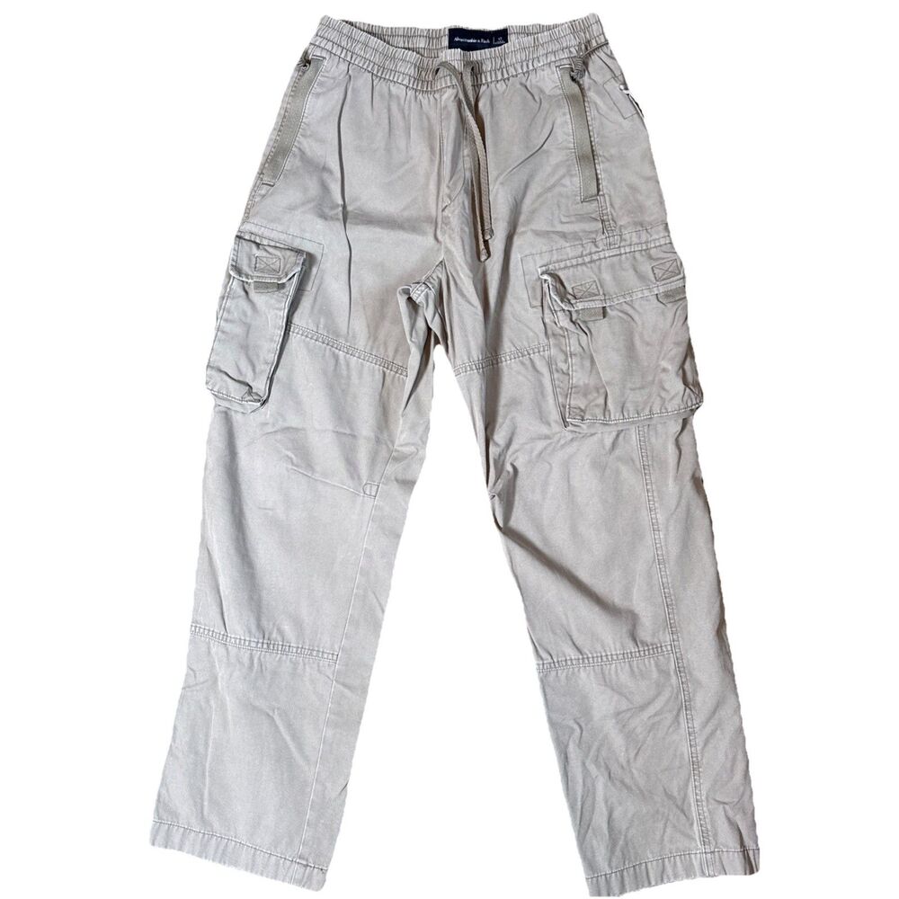 Abercrombie & Fitch Mens XS Beige Utility Cargo Jogger Pants Grunge Y2K Loose